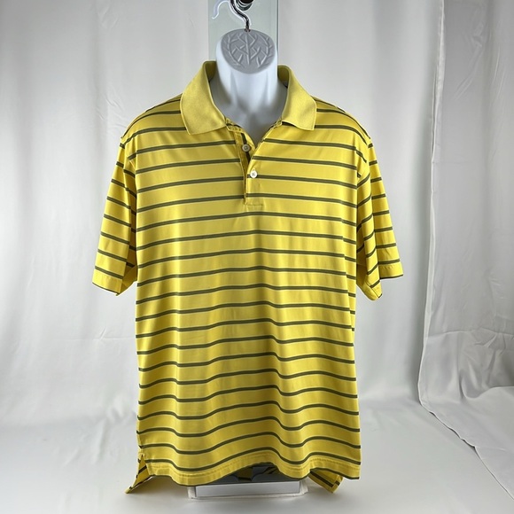 Adidas ClimaCool Wicking Golf Polo Short Sleeve Shirt Men’s Large Yellow Navy - Picture 1 of 13